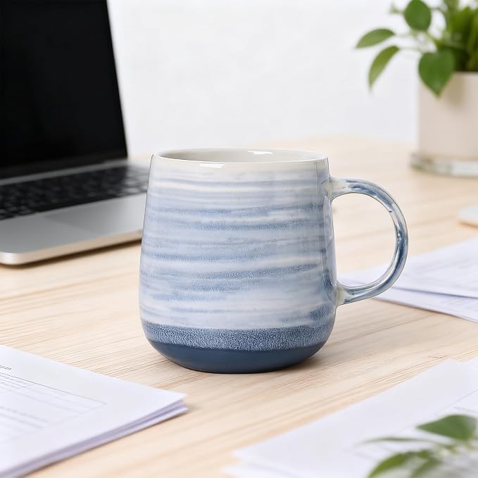 Coffee Mugs, Set of 4 Ceramic Mugs with Blue and White Gradient Stripes, 12oz Modern Cups with Comfortable Handle - Dishwasher & Microwave Safe, Design for Home, Office, Daily Use - Image 6