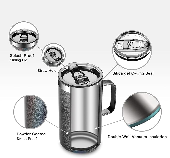 KXIAOCHEN 20 oz Insulated Coffee Mug, Coffee Cup with Lid and Wide Handle | 18/8 stainless steel, 6+ hours hot or 12+ hours cold, wide mouth, no-sweat exterior, for office, work, home and camping - Image 6