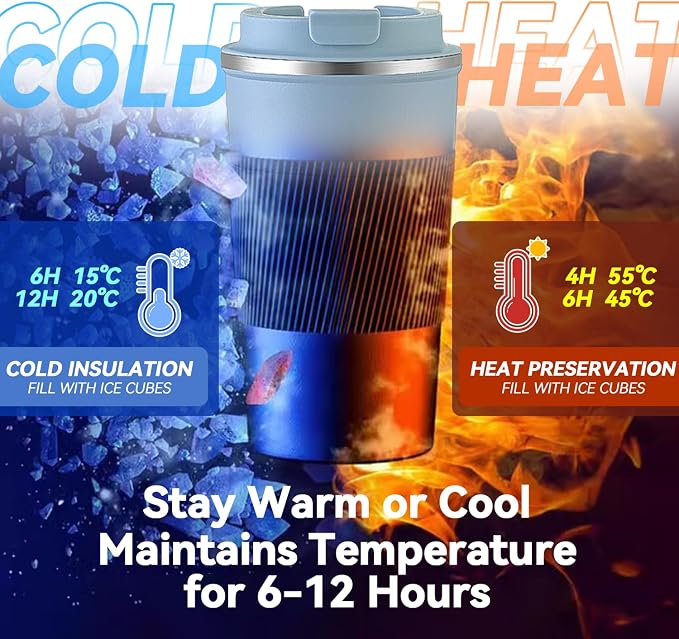 12OZ Travel Coffee Mug Insulated Coffee Cup with Spill Leak Proof Lid, Portable Stainless Steel Tumbler Reusable Hot and Cold Water Mug for Car, Daily, Camping- Light Blue - Image 6