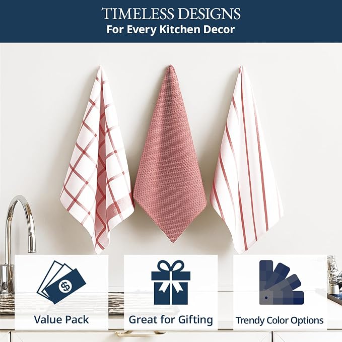 LANE LINEN 100% Cotton Kitchen Towels Set, 6-Pack – Premium, Absorbent, Quick-Drying Dish Towels, Tea Towels, 18" x 28" - Red - Image 8