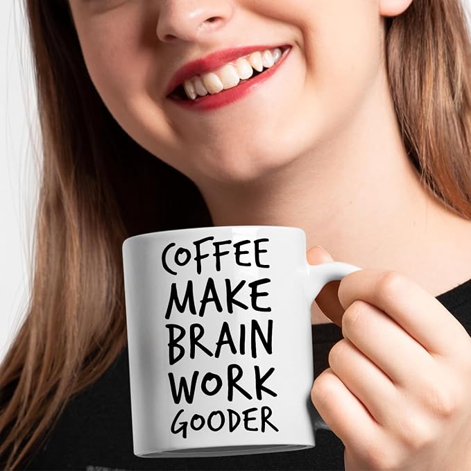 Veracco Coffee Make Brain Work Gooder Mug Funny Coffee Lover Gift Humorous Idea Family Friends Birthday Presents Sarcastic Office Berserk Tea Cup Caffeine Addict Brain Booster Gooder Vibes - Image 3