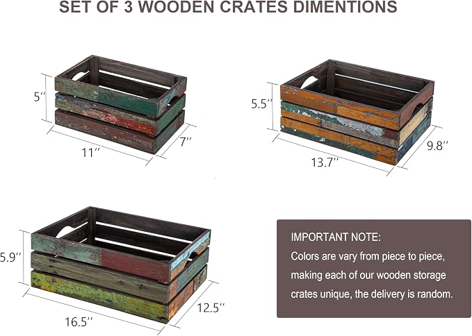 TIMRIS Set of 3 Rustic Distressed Wood Nesting Crates, Farmhouse Decorative Wooden Storage Boxes, Large Vintage Reclaimed Wood Baskets for Display (Random) - Image 4