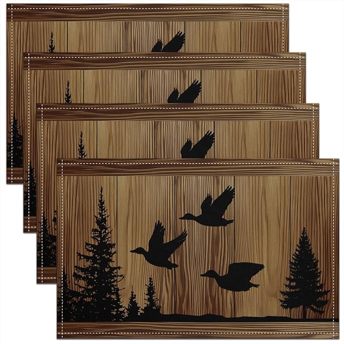 Feelyou Rustic Cabin Placemats Set of 4 Camo Hunting Mallard Duck Table Mats for Party Kitchen Dining Decoration Farmhouse Woodland Animal Place Mat for Table Holiday Decor Indoor Outdoor 18"x12" by Feelyou
