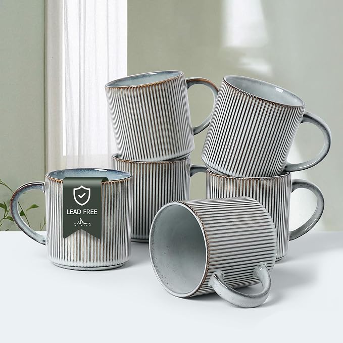 MONITO Coffee Mugs Set of 6, 16 oz Mugs Set, Ceramic Coffee Cups with Large Handles, Suitable for Lattes, Hot tea, Cappuccinos, Mochas and Cocoa, Smoky Blue by MONITO
