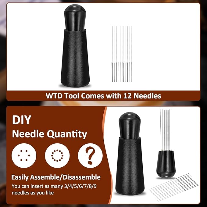 WDT Espresso Distribution Tool, WDT tool, 0.4mm 12 Needle Espresso Stirrer Tools, 304 Stainless Steel Needles with Stand, Espresso Coffee Distributor for Barista (Matte black)