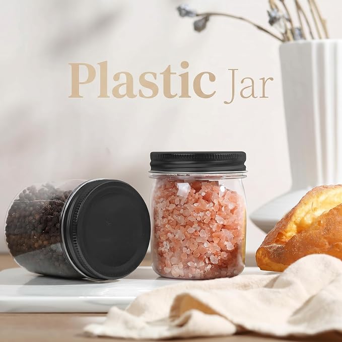 novelinks 8 oz Plastic Mason Jars and Clear Plastic Jars with Lids 8 oz | 32 Pack, Black, Plastic Containers with Lids, Small Mason Jars, Clear Jars Bulk, Spice Jars, Slime Jars, Mini Jars - Image 5