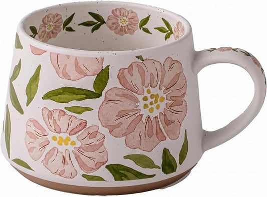 Ceramic Coffee Mug, 13oz Floral Design Pottery cute mugs, Ideal Gift for Women unique vintage pretty coffee mugs (Pink Bulky Flower Mug) by Qixc%C3%B3zti