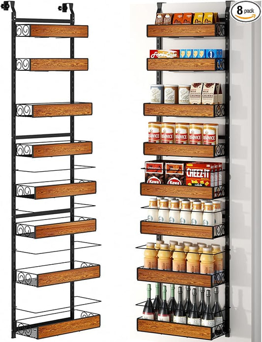 Over the Door Pantry Organizer, 8-Tier Metal Hanging Spice Rack with Adjustable Basket for Kitchen Storage by GUUKAR