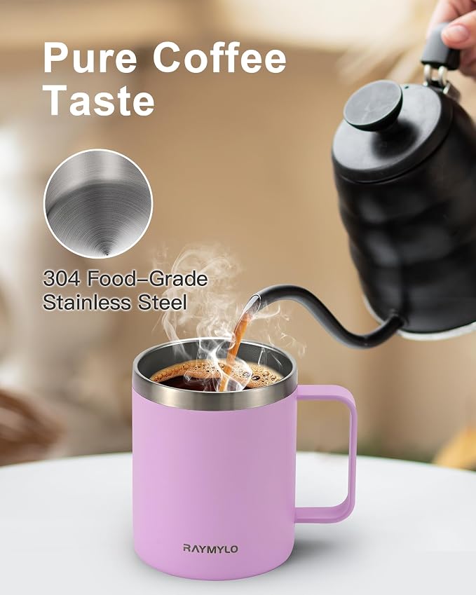 RAYMYLO Insulated Coffee Mug 12 oz, Spill-Proof & Detachable Slider Lid | Double Wall Stainless Steel with Thorough Clean Lid & Handle, Cold for 9 Hrs, Suitable for Camp Home Office - Image 5