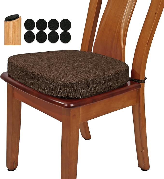 BUYUE Thickened 2.5" Friendly Woven Fabric Dining Chair Cushion, U-Shape High Density Foam Comfortable Chair Pad for Kitchen, Slip Resistant Indoor Seat Cushion (1 Piece, Chocolate) by BUYUE