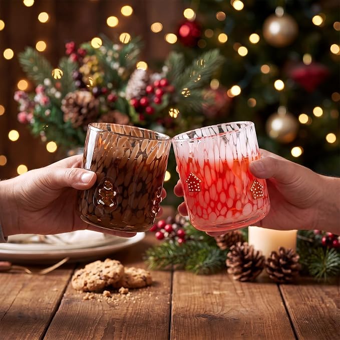 LemonRoad 2 Pcs Christmas Glass Cups 16 oz Gingerbread Man Gingerbread House Icon Juice Glasses Double Old Fashioned Wine Coffee Cocktail Cups Drinking Glassware for Holiday Xmas Party Supplies Gift - Image 6