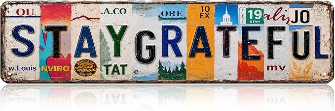 Vintage Street Signs For Bedroom Stay Grateful Vintage Wall Decor License Plate Decor 4×16 Inches Metal Tin Sign by LYXDS