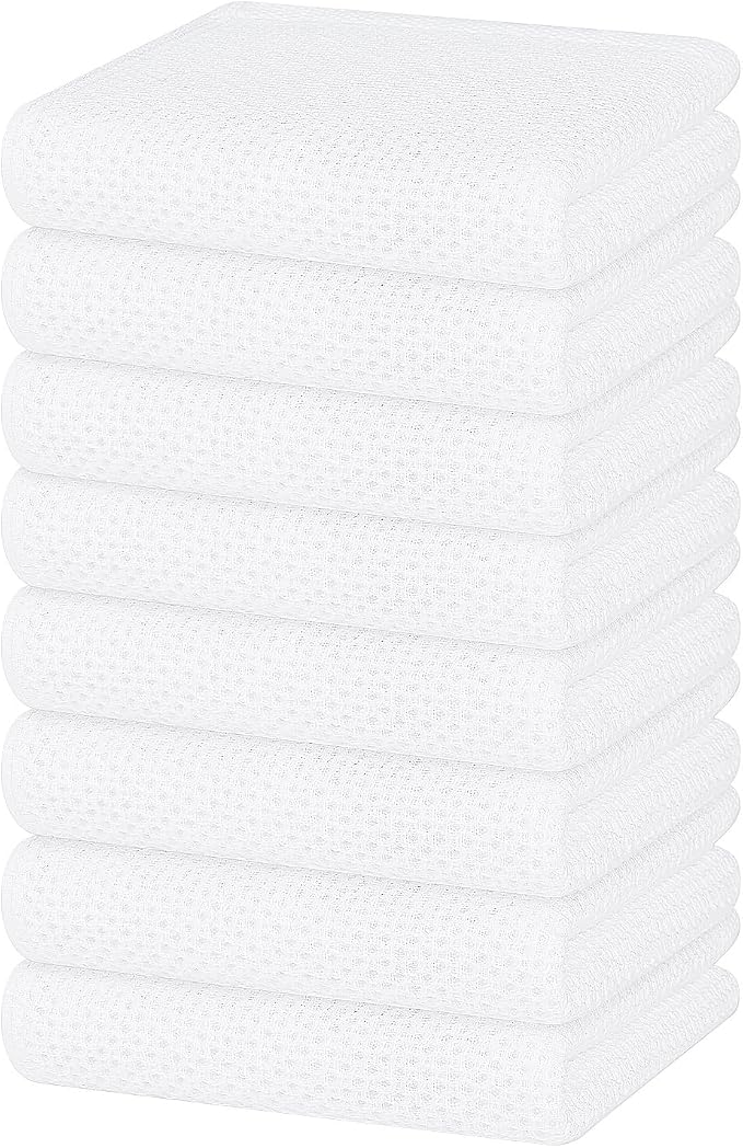 Homaxy 100% Cotton Waffle Weave Kitchen Dish Towels 8-Pack, White | 13 x 28 Inches, Ultra Soft Absorbent Dish Towels, Quick Drying Cleaning Towels by Homaxy