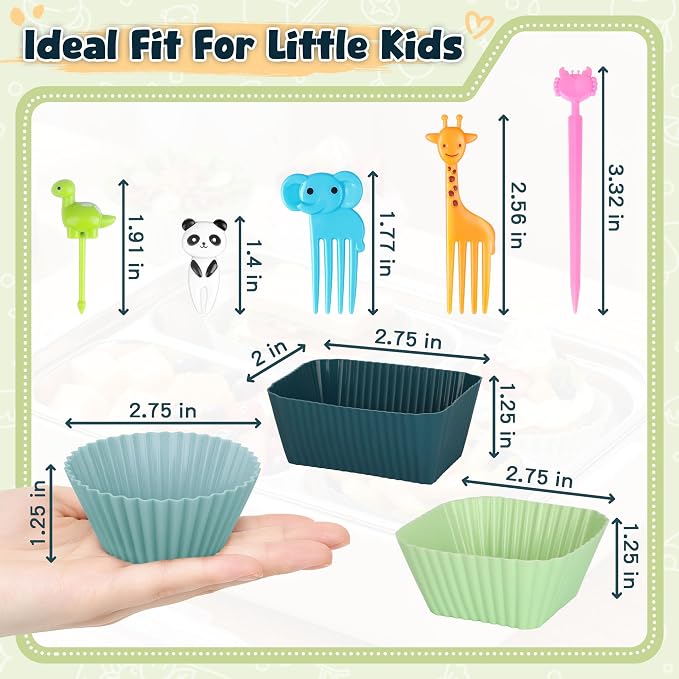 66PCS Silicone Lunch Box Dividers & Cute Animal Food Picks for Kids | 20 Reusable Silicone Cupcake Liners, Muffin Baking Cups, 46 Fruit Toothpicks, Lunchbox Bento Box Accessories Supplies - Image 6