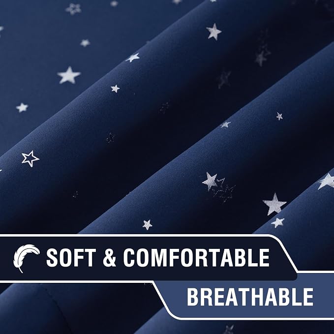 H.VERSAILTEX Blackout Curtain Valances for Kitchen Window/Living Room/Bathroom Privacy Added Rod Pocket Home Decoration Winow Valance, 52" W x 18" L, Glitter Stars in Navy Base - Image 4
