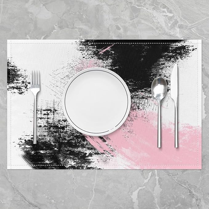 Feelyou Pink White Black Placemats Set of 4 18"x12" Kids Abstract Placemat for Kitchen Dining Table Decor Indoor Outdoor for Boys Geometric Table Place Mats, Modern Art Luxury - Image 2
