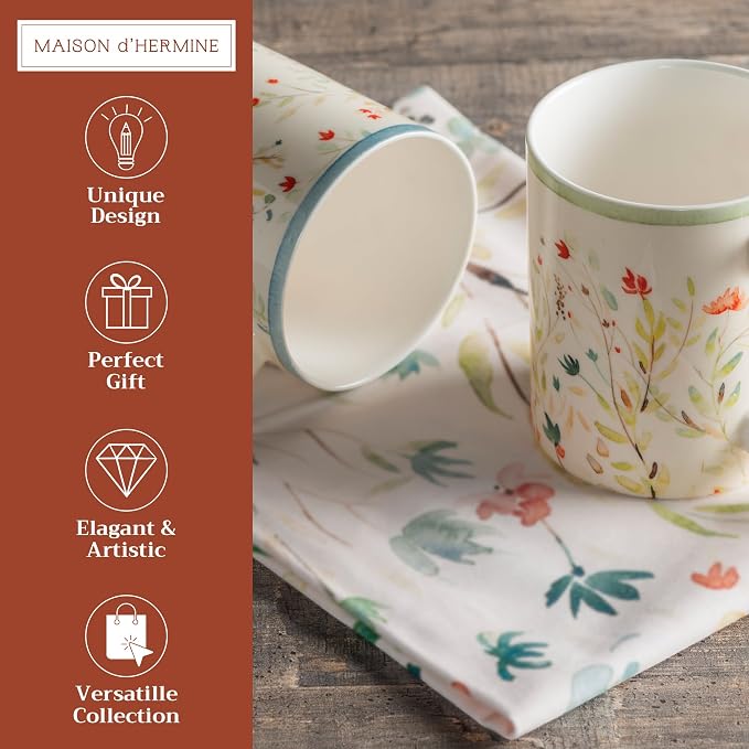 Maison d' Hermine Coffee Mug with Handles Tea Cups (12 Ounce, Pack of 2) | Fine Bone China Coffee Mugs for Hot Beverages Cappuccino Latte Home Restaurant Hotel Spring Summer -Colmar - Image 2