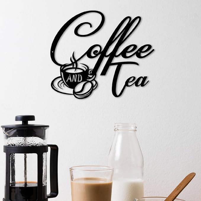 Coffee and Tea Metal Sign | Bar Hanging Sign for Wall Decor | Black Metal Cup Art for Home Kitchen Office Decoration (18 inches) - Image 4