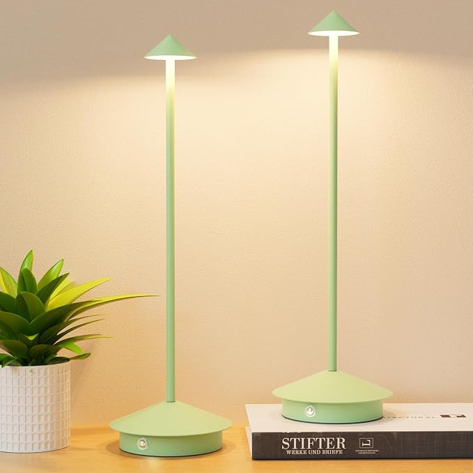 Cordless LED Table Lamps,Portable Battery Desk Lamp,2 Pack,Green | 6000mAh Rechargeable,3000K/4500K/6000K Touch Stepless Dimming,Aluminum IP54 Waterproof Wireless Lighting for Outdoor/Indoor by Aoceley