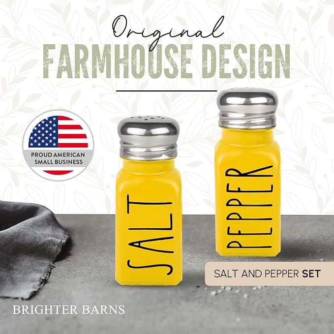 Yellow Salt and Pepper Shakers Set by Brighter Barns - Cute Kitchen Decor & Kitchen Accessories - Cute Glass Shakers - Farmhouse Decor for Home Restaurants Wedding Gift & Stainless Steel Lid (Yellow) - Image 2