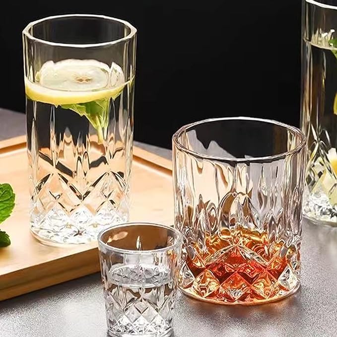 Qipecedm Drinking Glasses, 8 Piece Crystal Glass Cups, Mixed Glassware Set, 4 pcs Crystal Old Fashioned 11oz Highballs and 4 pcs 11oz Whiskey Glasses, Great for Cocktail, Whisky and other Beverages - Image 7