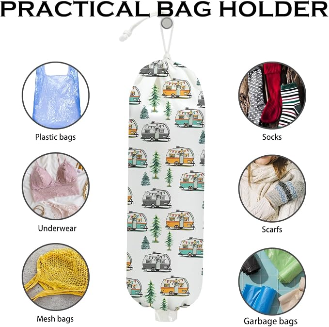Camping Plastic Bag Holder, Wall Mount Trash Bag Holder, Rv Forest Reusable Grocery Bags Organizer Storage Dispenser for Camp Kitchen Pantry, Camping Gifts for Women Men Camper, 22.5x9 Inch - Image 3