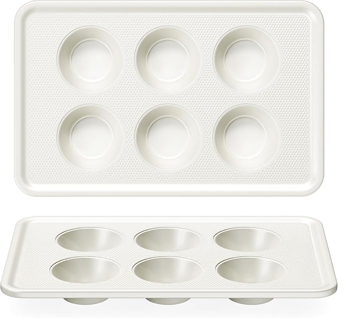 2 Pack Nonstick Ceramic Muffin Pan, 6 Cup Muffin tin for Baking, Non-toxic Cupcake Pan, Heavy-duty Aluminized Steel Cupcake Tray with Diamond Texture, Easy To Clean (Cream, 2PCS) by HONGBAKE
