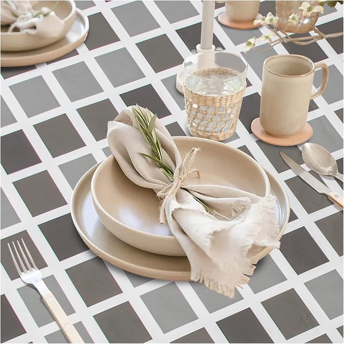 FIFTY FEET 84 * 60 Inch Rectangle Tablecloth, Vinyl Tablecloth with Flannel Backing for Rectangle Tables Waterproof, Plastic Picnic Table Cover for Dining Table/Buffet Parties/Camping(Black Plaid) - Image 2