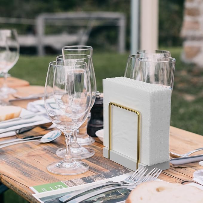 Wican Napkin Holder for Table, Bamboo Iron Standing Napkin Dispenser | Dining Table Farmhouse Cocktail Picnic Rustic Wood Holders, Suitable for All Kitchen Dining Room Decor, Gold & White - Image 4