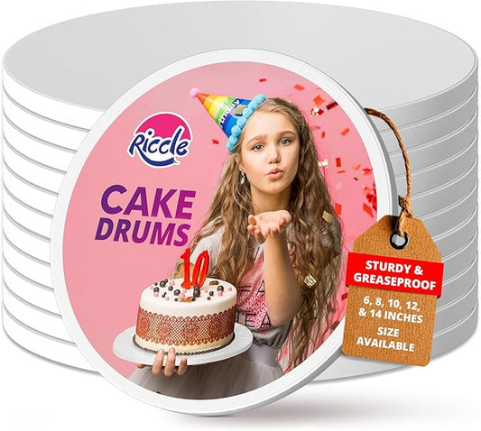 RICCLE Cake Boards - 6 Inch Cake Drums - Smooth-Edged Pack of 12 Cake Drum - Sturdy Cake Boards 6 Inch Round - Bend Resistant Multi-Layered Cake Base for Minimalist Displays