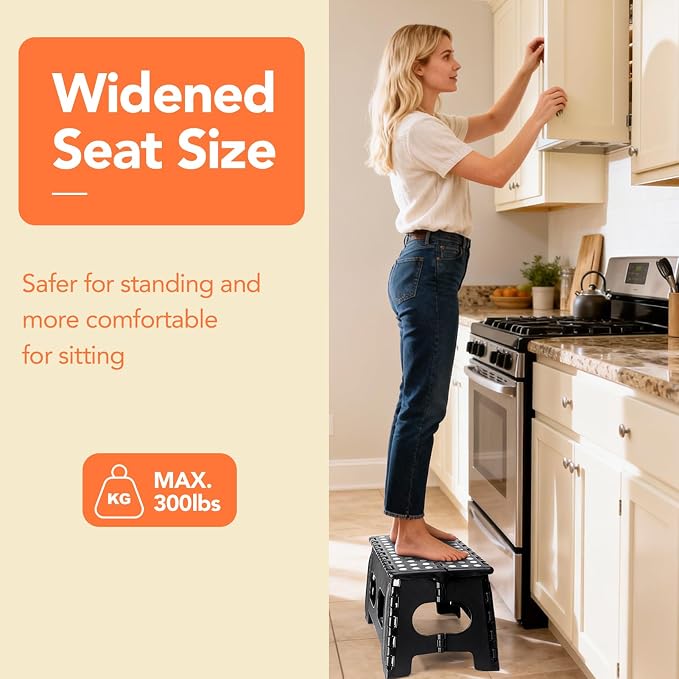 ACSTEP 9 Inch Folding Step Stool, 15 Inch Extra-Wide, 300 lbs, Black | Non-Slip Heavy Duty Foldable Step Stool for Kids and Adults, Extra-Wide for Comfort and Stability, for Bathroom and Kitchen - Image 7
