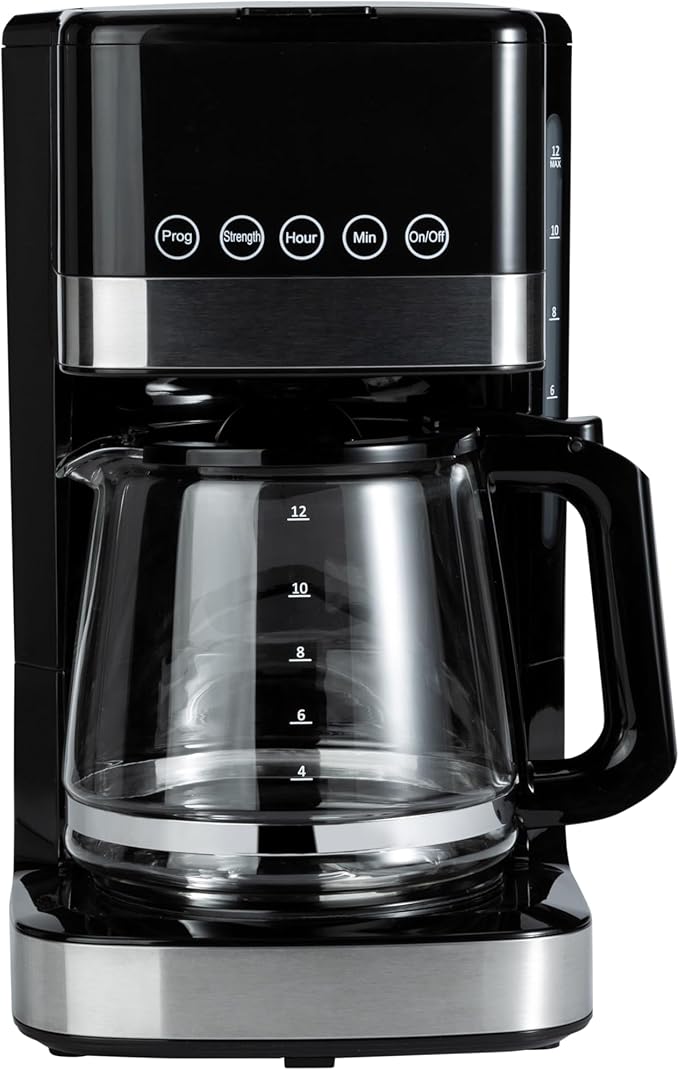 Amazon Basics Programmable 12 Cup Drip Coffee Maker with Glass Coffee Pot (1.9 Qt), Auto Shut-off, Touch Screen, Auto Pause, Removable Filter Basket, Black & Silver - Image 4