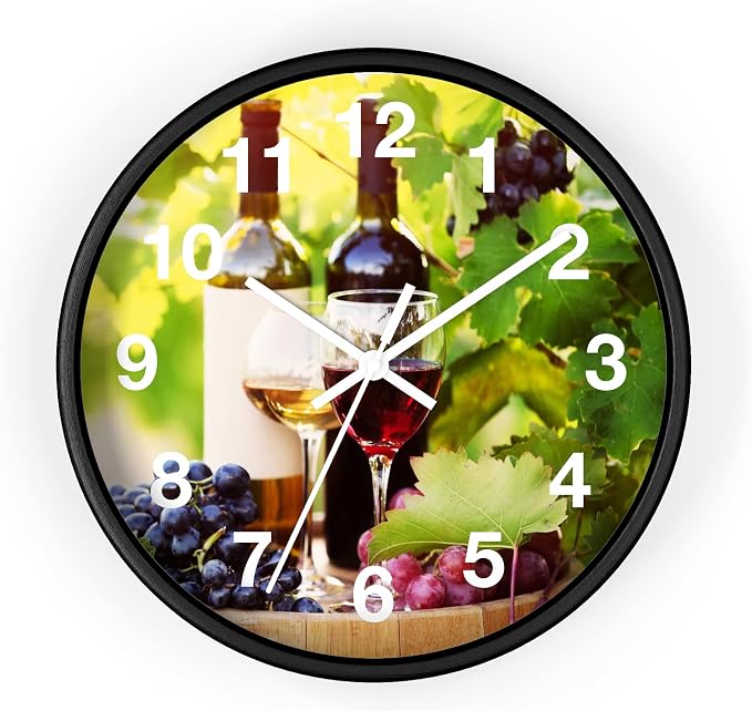 Mozingo ~ Wine Clock for Kitchen Bar Wall It's Wine O'clock Silent Time Gift Home Decor Made In USA, 10" (Hour Marks - Numbers, Clock Frame Color - Black, Wine Theme #03) by Unknown