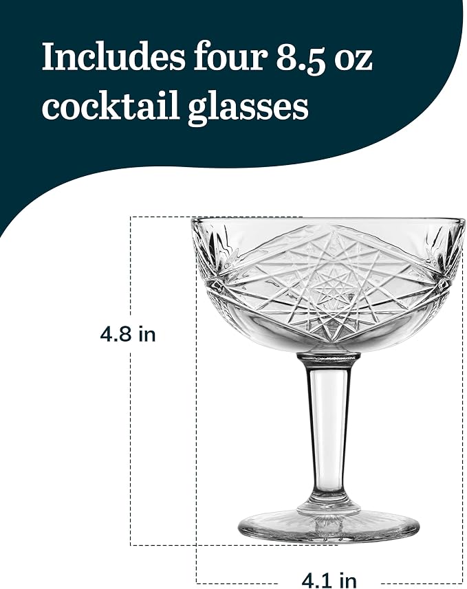 Libbey Hobstar Champagne Coupes , Timeless Bar Glasses, Dishwasher Safe Cocktail Glasses Set of 4 for Beverages, Mixed Drinks and More - Image 3