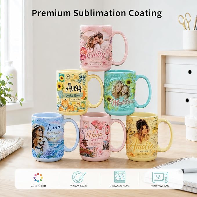 PYD Life 8 Pack Sublimation Mugs 15 OZ Mixed Macaron Colors Ceramic Cups | Sublimation Coffee Photo Mugs, Soft Tone Design Perfect for Gifts, Cafe style Branding and Craft DIY projects - Image 3