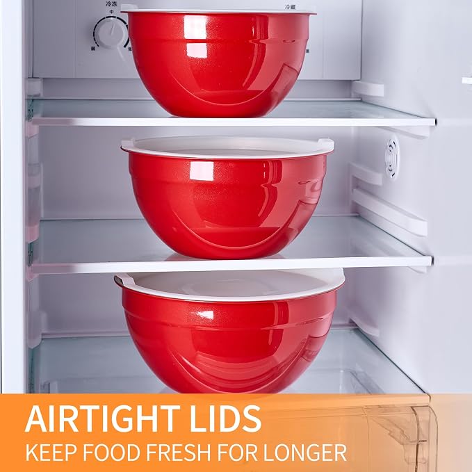 Red Mixing Bowls with Airtight Lids, Stainless Steel Nesting Mixing Bowls Set of 7, Ideal for Baking, Prepping and Serving Food, Size 7, 3.6, 2.7, 2.1, 1.5, 1.1,0.8 QT, Stackable Design - Image 7