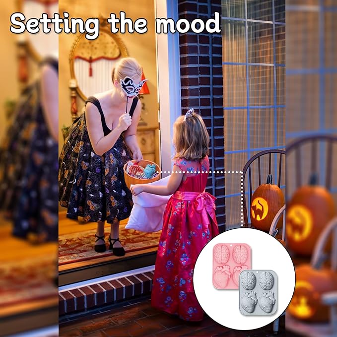 2 Pack 3D Human Brain Heart Silicone Molds, MaehSab Realistic Halloween Organ Shapes Molds for Chocolate, Pudding, Dessert, Jelly, Handmade Soap, Candle, Cake, Resin Craft Supplies