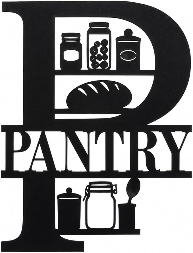 Pantry Metal Wall Decor, Farmhouse Kitchen Pantry Sign, 14 Inch | 14-inch matte black metal pantry sign with pre-drilled holes for farmhouse, rustic, modern, or industrial kitchen decor. by Bosfori