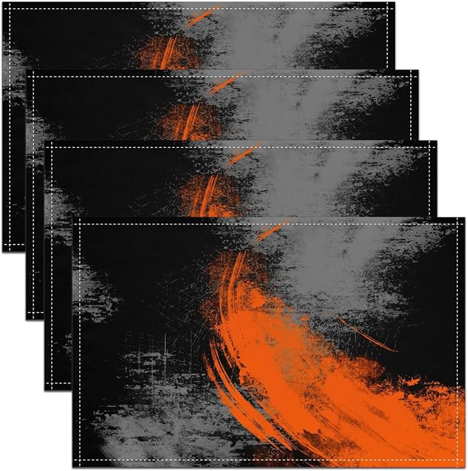 Feelyou Ombre Orange Black Placemats Set of 4 18"x12" Kids Abstract Placemat for Kitchen Dining Table Decor Indoor Outdoor for Boys Geometric Table Place Mats, Modern Art Luxury by Feelyou
