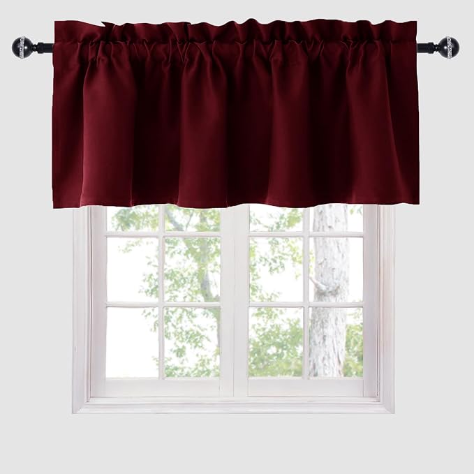 Hiasan Valance Curtains for Kitchen Blackout Thermal Insulated Solid Window Curtain Valance, Burgundy, 60 x 18 Inches, 1 Panel by Hiasan