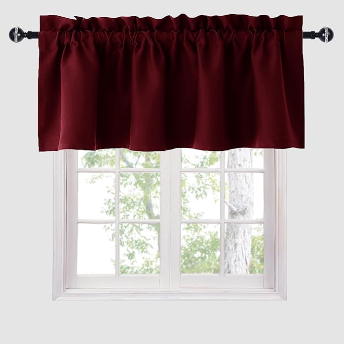 Hiasan Valance Curtains for Kitchen Blackout Thermal Insulated Solid Window Curtain Valance, Burgundy, 42 x 12 Inches, 1 Panel by Hiasan
