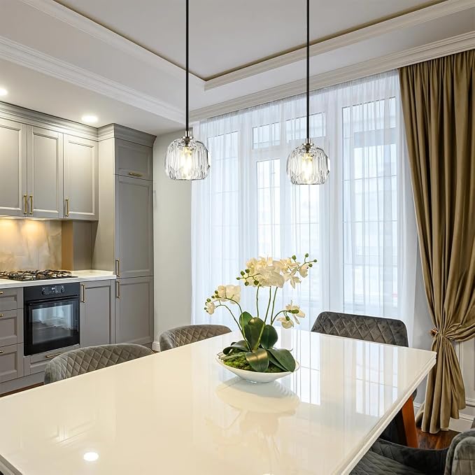 Brushed Nickel Pendant Light, Small Island Pendant Light Fixture for Kitchen, Modern Prism Crystal Single Pendant Hanging Light for Dining Room Bar - Image 4