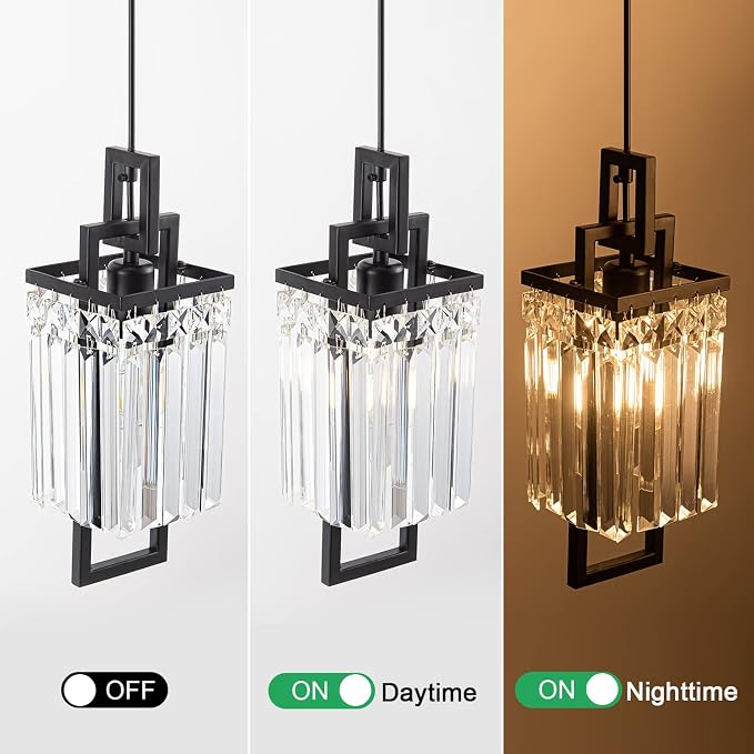 Modern Black Pendant Light Fixtures for Kitchen Island and Dining Room, Industrial Small Hanging Crystal Chandelier Light Fixture for Bedroom Entryway Living Room Foyer Hallway 3-Pack - Image 7