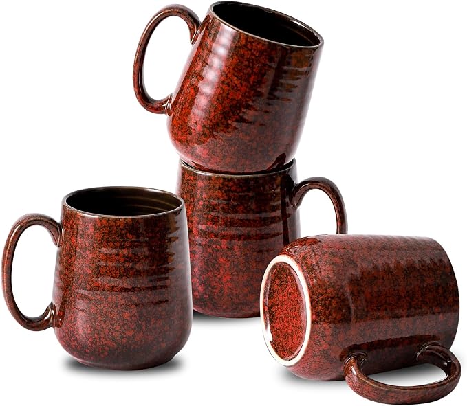 Hasense Red Coffee Mugs Set of 4, 12 oz Coffee Cups Ceramic, Latte Mug with Large Handle for Coffee, Tea, Milk and Chocolate,Easy Hold & Clean, Dishwasher & Microwave Safe by Hasense