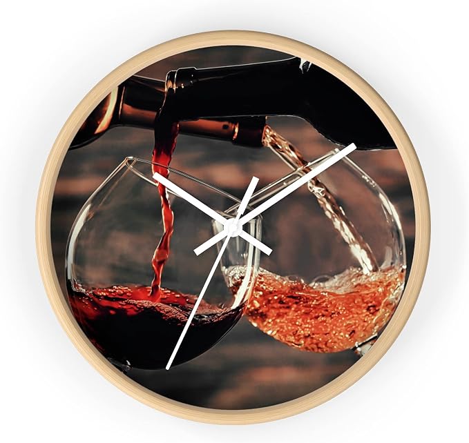 Mozingo ~ Wine Clock for Kitchen Bar Wall It's Wine O'clock Silent Time Gift Home Decor Made In USA, 10" (Hour Marks - None, Clock Frame Color - Natural Wood, Wine Theme #01) by Unknown