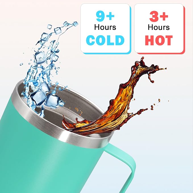 20 oz Tumbler with Handle and Lid Insulated Travel Coffee Mug LightBlue 1P | Stainless Steel Tumbler, coffee tumbler with handle,Spill Proof Double Wall Vacuum Tumbler Cup Keep Drink Hot & Cold - Image 4