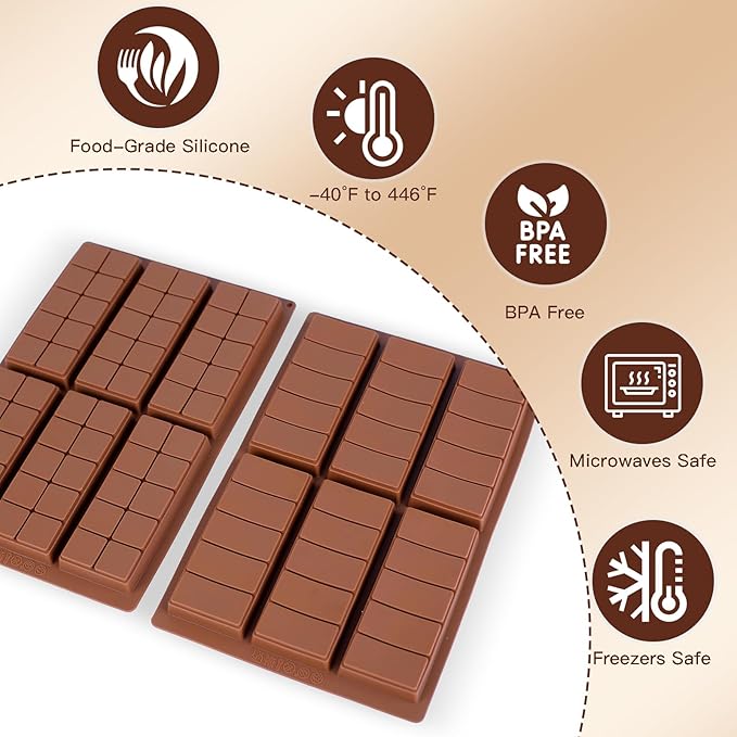 Chocolate Molds 3P, Food Grade Chocolate Molds Silicone, Non-Stick Deep Large Chocolate Bar Mold for Dubai Pistachio, Candy, Snacks and Desserts