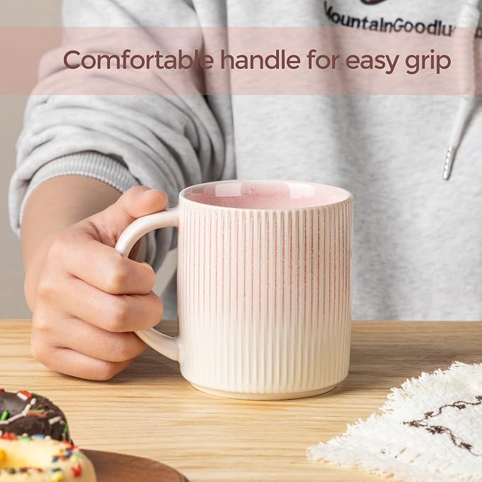 theterra Ceramic Coffee Mugs Set of 6, 14.2 oz Coffee Cups with Handle | Handmade, Suitable for Latte, Tea, Milk, Beer & Hot Cocoa, Primrose Pink - Image 5