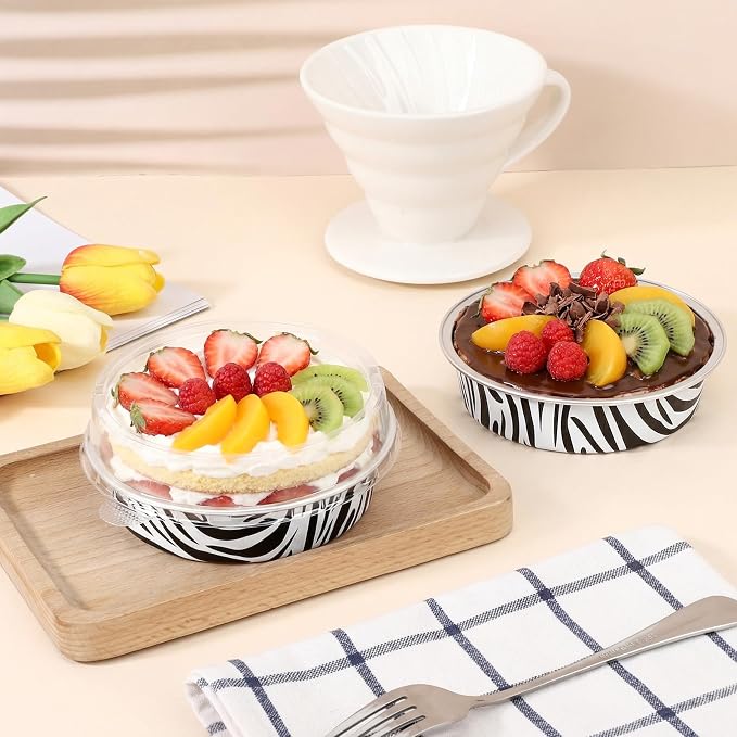 Beasea Mini Tart Pans with Lids 50 Pack, 4" 7.3oz Disposable Aluminum Foil Baking Tins Cups Round Pie Container for Individual Cupcake Dessert Muffin Cheesecake Quiche - Zebra Stripes - Image 6