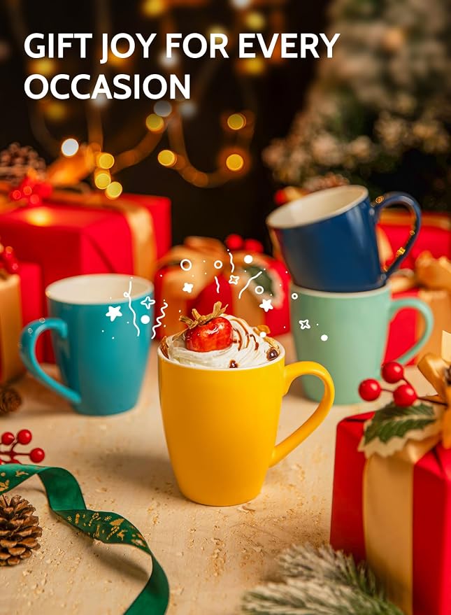 Sweese Porcelain Coffee Mugs - 16 Ounce (Top to the Rim) for Coffee, Latte, Tea, Cocoa, Set of 4, Yellow - Image 7